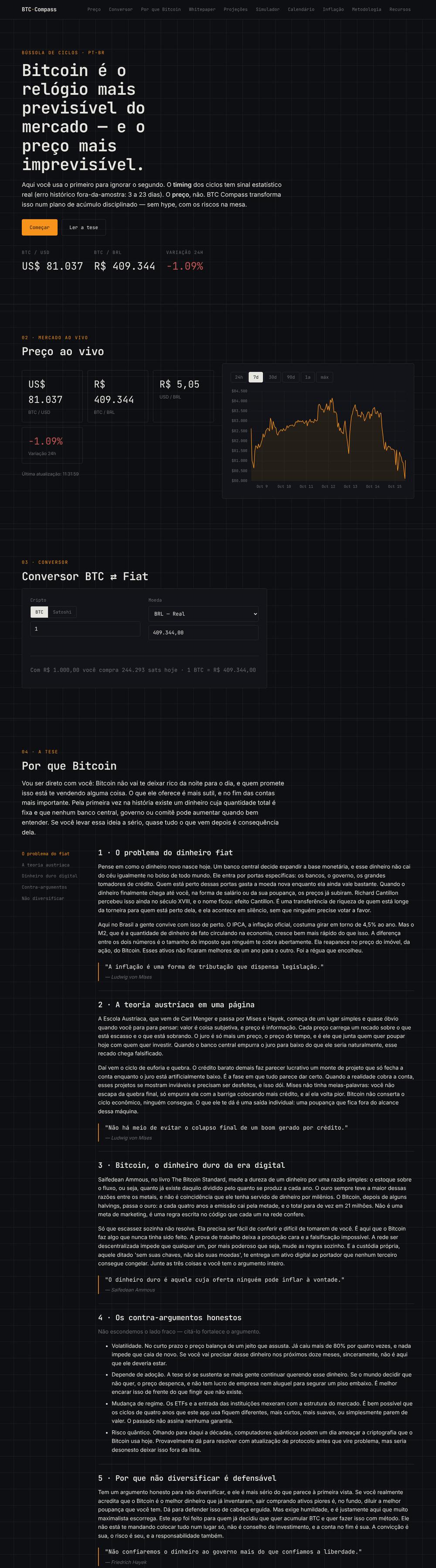 Ferramenta BTC Compass, página inteira
